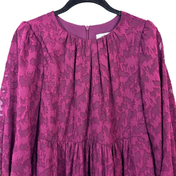 NWT Eliza J Floral Lace Long Sleeve Tiered Dress Wine Maroon Ruffle Size 6 - Picture 6 of 14